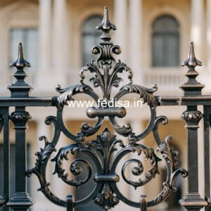 Elegant Brass Balcony Railing With Classic Design Stairs In Middle Of Room Interior Design