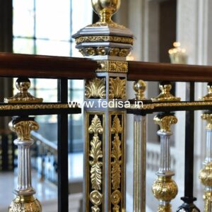 Luxury Brass Balcony Railing With Designer Finish Switchback Stair Design