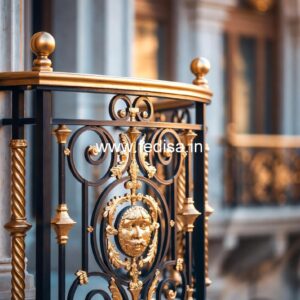 Decorative Brass Balcony Railing With Artistic Work Plywood Stairs Design