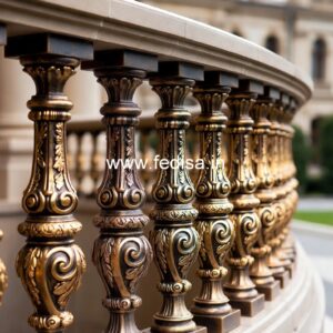 Luxury Brass Balcony Railing With Artistic Detailing Cross Staircase Design