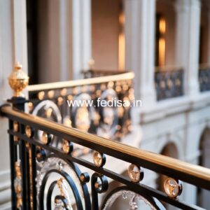 Stylish Brass Railing Design For Interior Decor Staircase With Stringer Beam