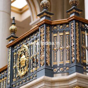 Elegant Brass Balcony Railing With Designer Look Two Tone Stair Walls