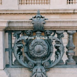 Brass Balcony Railing With Decorative Pattern Floating Stairs Outside