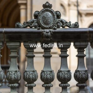 Elegant Brass Balcony Railing With Artistic Patterns Oval Staircase Design