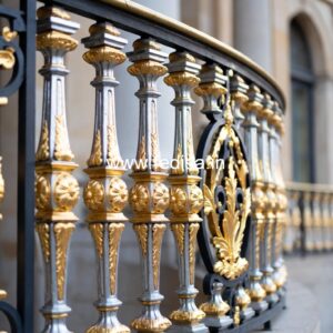 Luxury Brass Balcony Railing For Elegant Homes Steel Staircase With Granite Flooring