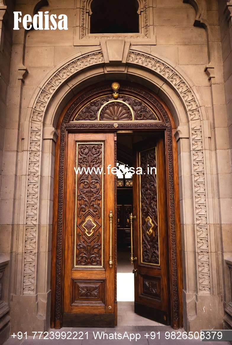 Glass Panel Classic Door Wooden Grill Door Design No-10995