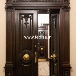 Double Door Classic Style Wooden Door Design For Temple No-11361