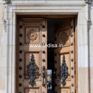 Teak Wood Door Design Arch Glass Door Design No-11540