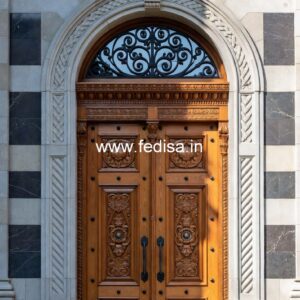 Arch Top Wooden Door Man Door Grill Design No-12182