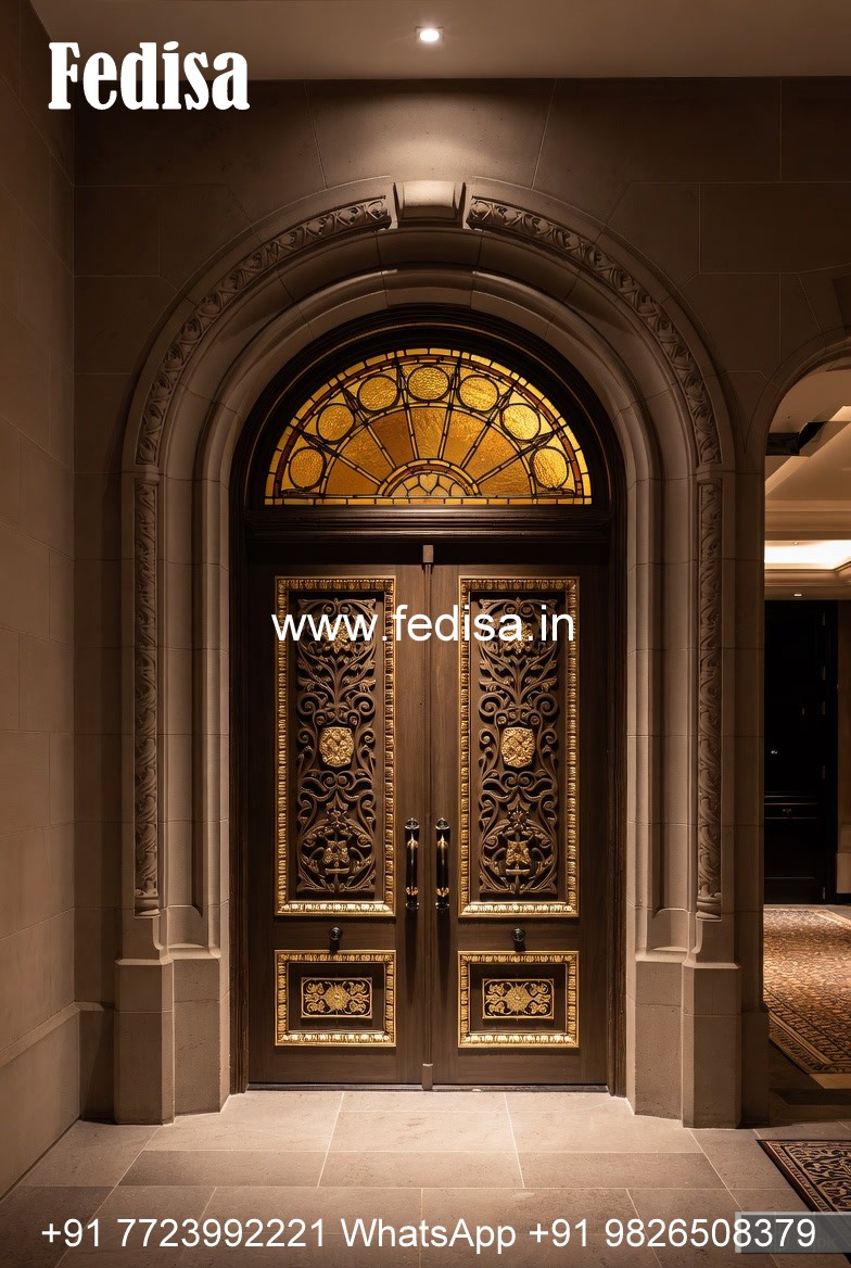 Mahogany Classic Doors Steel Grill Design For Main Door No-12484