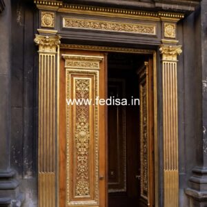 Arch Top Wooden Door Steel Jali Gate Design No-13289