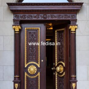 Traditional Carved Wooden Front Door Ideas Iron Door Grill Design No-13322