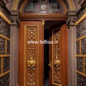 Glass Panel Classic Door Double Main Door Designs For Indian Homes No-13742