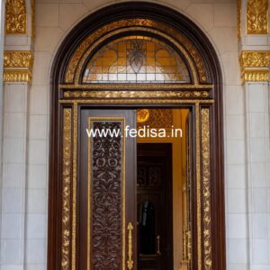 Arch Top Wooden Door Double Door Grill Gate Design No-13781