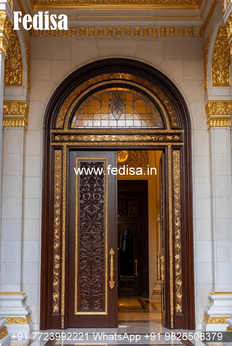 Arch Top Wooden Door Double Door Grill Gate Design No-13781