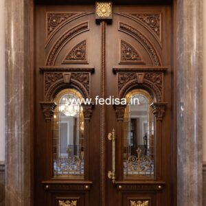 Arch Top Wooden Door Door With Grill Design No-13863