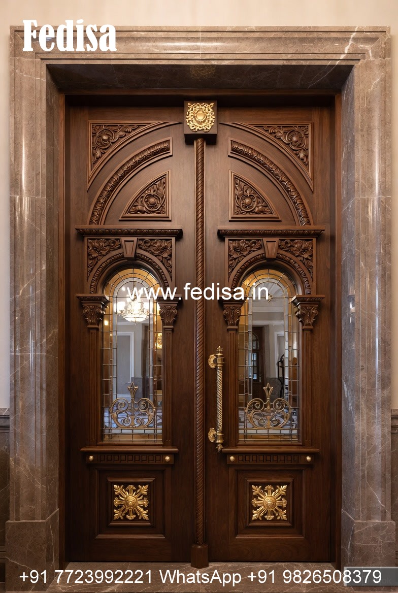 Arch Top Wooden Door Door With Grill Design No-13863