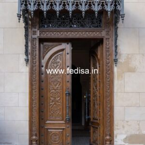 Glass Panel Classic Door Wooden Grill Door Design No-10995