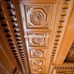 Wooden Ceiling Design Hall Pop Design With Two Fans No-8180