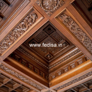 Wooden Ceiling Design Lobby Pop Plus Minus Design No-8226
