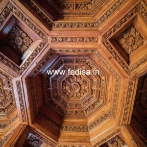 Wooden Ceiling Design Main Hall Two Fan Pop Design No-9081