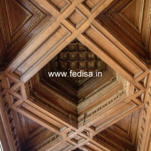 Wooden Ceiling Design Pop Design For Lobby Two Fan Plus Minus No-10233