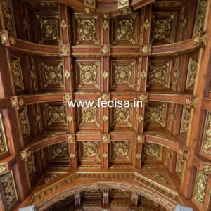 Wooden Ceiling Design Hall Pop Design With Two Fans No-10942