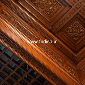 Wooden Ceiling Design Two Fan Box Pop Design No-11114
