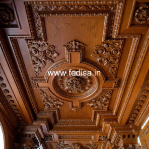 Wooden Ceiling Design False Ceiling For Hall With Two Fans No-11809