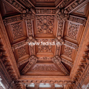 Wooden Ceiling Design L Shaped Hall False Ceiling No-11980
