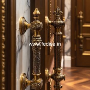 Brass Door Handle with Carving Design BDR-3433